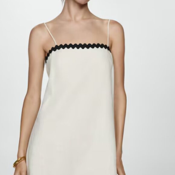 White Linen Dress with Scalloped Detail - Picture 1 of 4